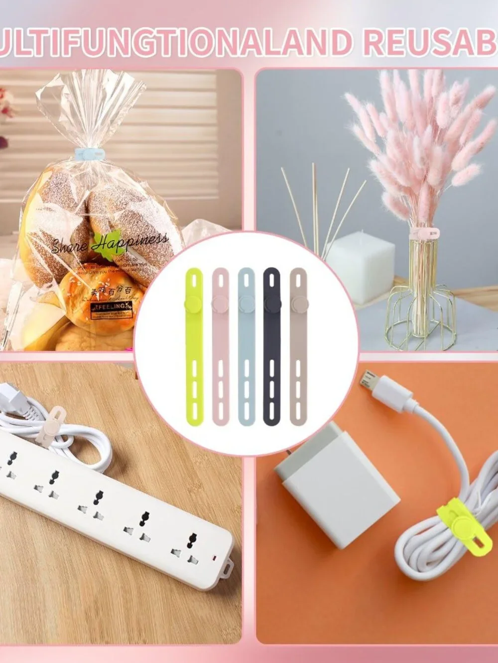 Oligei 25 Pcs Silicone Cable Ties, Cable Ties Reusable, High Elasticity Cord Wra